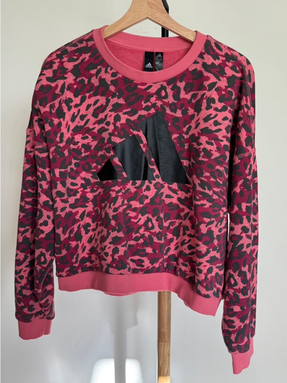 adidas Pink and Black Leopard Print Pullover Sweatshirt
